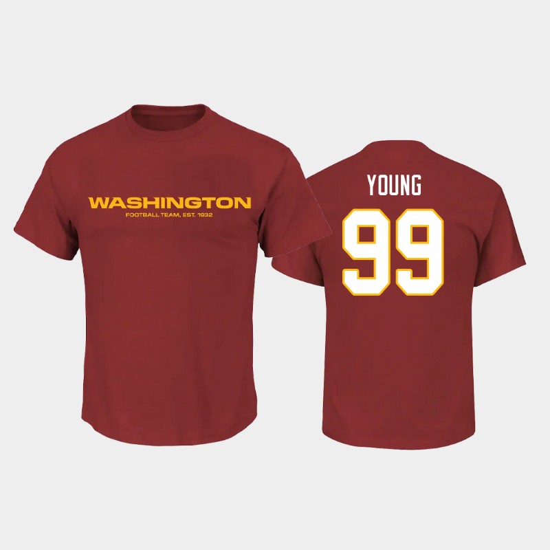 Men's Washington Football Team #99 Chase Young 2020 Red Name & Number T-Shirt